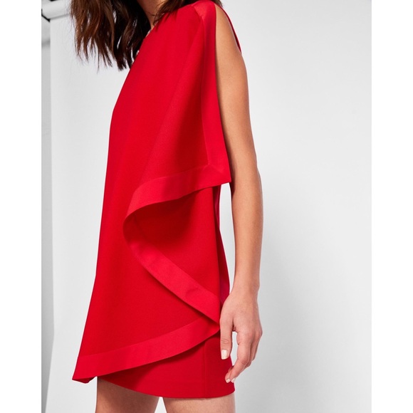 🌹 Ted Baker London, Bolty Bright Red Asymmetrical Side-Draped Tunic Dress - Picture 6 of 16